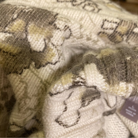 J-Jill L Petite Angora Blend Ribbed Turtleneck Sweater Cream/Gray/Green - Picture 8 of 9